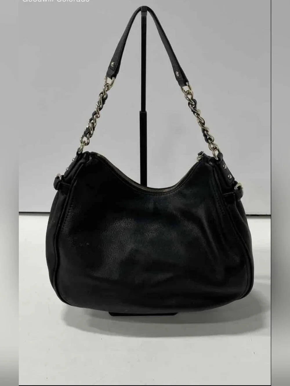 Kate Spade Black Leather Hobo with Chain-Link Strap